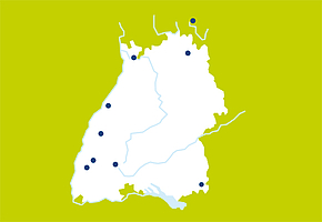 Grafik mit Karte von Baden-Württemberg und Klinikstandorten